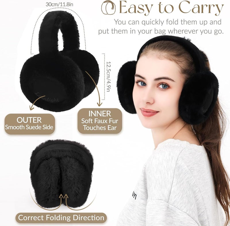 Lainlight Store Ear Muffs for Winter Women Faux Fur Warm Earmuffs Foldable Cute Fuzzy Ear Warmers - Image 2